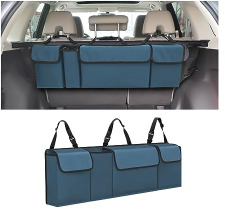 Adunsiaoto Organizer Borsa Auto Multi Scomparto, Super Capacità Borsa Auto, Borsa Portaoggetti per Bagagliaio in Tessuto Oxford, Antiscivolo (Blu)