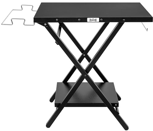 Feasto Folding Grill Table, Pizza Oven Table & Portable Table with Bottom Shelf, Tool Hooks, Trash Bag Holder & Paper Towel Rack, Grill Stand for Pizza Oven & Tabletop Griddle (Black)