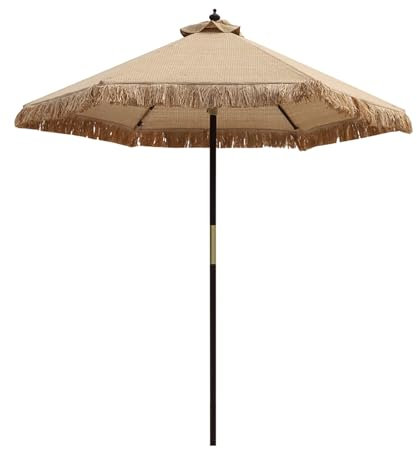 210cm Parasol De Jardin Extérieur Avec Frange Parasol Paille Portable Parasol De Plage Anti UV 50+ Parasol Balcon Avec Sac De Transport Parasol De Marché Avec 6 Baleines Pour Balcon Patio Terrasse