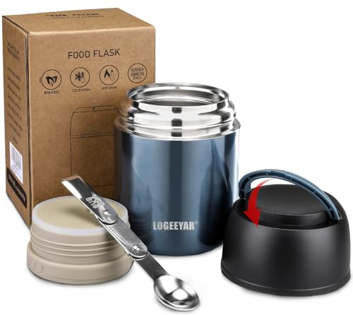 Itslife Thermo per Alimenti 500ml, Contenitore Termico per Alimenti di Acciaio Inossidabile con Cucchiaio Pieghevole, Isotermico Sottovuoto per Cibi Caldi e Freddi (Blu)