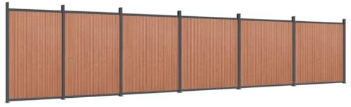 vidaXL Zaunelement, Gartenzaun mit Aluminiumpfosten Bodenplatte, Sichtschutzzaun für Garten Terrasse, Lamellenzaun Windschutzzaun, Braun WPC