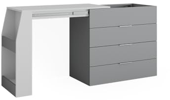 Vicco Basteltisch Iva, Grau, 95.5 x 80 cm ausklappbar, 4 Schubladen