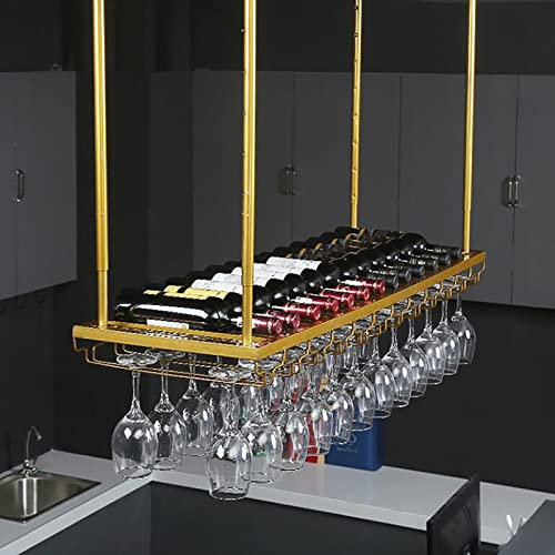 IBOWZ Deckenregal Decken Weinregal Vintage-Weinregal aus Metall, höhenverstellbar, an der Decke montierter hängender Weinflaschenhalter, dekoratives Lagerregal für Bars, Restaurants, Restaurants