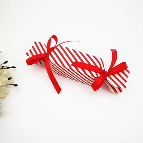 10 Stück Pralinenschachtel for Weihnachten mit Bändern DIY Süßigkeiten Schokolade Kekse Dekoration Party Geschenk Weihnachten Hochzeit Papier Verpackungsboxen(White)