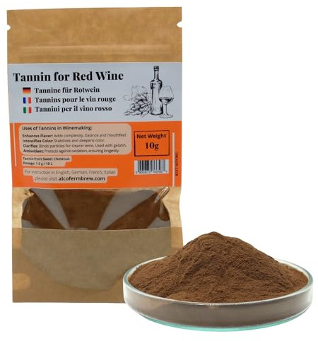 AlcoFermBrew Tannini per Il Vino Rosso 10g - Tannini per Vino,Tannini, Tannino, Acido Tannico, Produzione di Vini