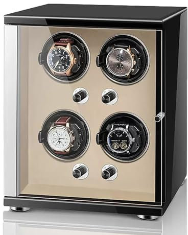 PAHION Automatischer Uhrenbeweger für 1 2 4 6 Uhren Mit Geräuschlosem Motor Uhrenorganisator für Damen Und Herrenuhren Uhrenaufbewahrungsbox Aus Holz(White,4+0)