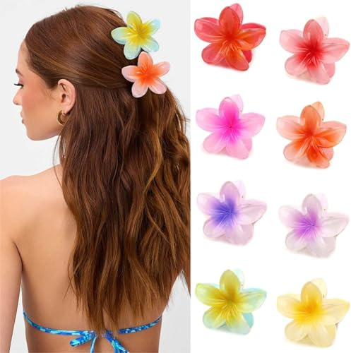 Pinza Flor Hawaiana - 8 Piezas Reutilizables para Cabello Corto y Largo, Varios Peinados en Plástico de 8 Colores