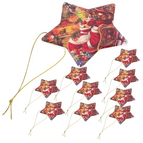 Ciieeo Ornamenti Da Appendere Allalbero Di Natale A Forma Di Stella Confezione Da 10 Pezzi Decorazione in Ceramica Pregiata Per Albero Natale Casa Festa