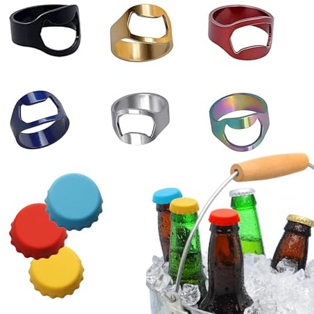Flaschenöffner Ring, 6 Stück Flaschenöffner Ring, Bierflasche Ring, Mini-Flaschenöffner-Ring, Flaschenöffner Edelstahl, Kreativer Bottle Opener für Männer und Frauen, Partyzubehör