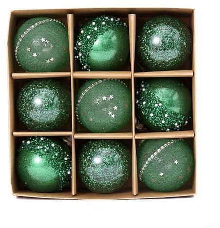 9-teiliges 8 cm Weihnachtskugel-Set, weihnachtliche Hängekugeln, glitzernde Weihnachtsbaumkugeln, bruchsichere Kunststoff-Weihnachtsschmuck-Hängekugel (Grün)