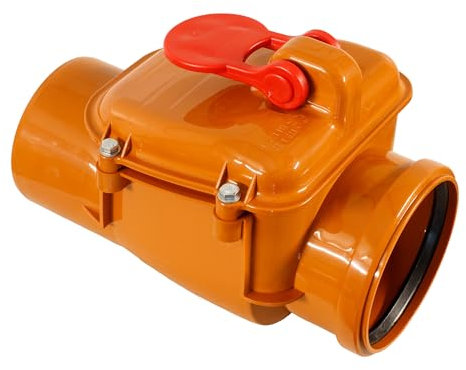 ScarMaxx - Rückstauklappe - Kunststoff Rückstauverschluss - DN 110 - Schutz vor Eindringen von Nagetieren in Abwassersystem - Waagerecht - Farbe Orange/Rot - 27,5x18x19cm