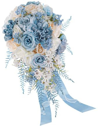 Dickly Kaskadierender Hochzeitsstrauß, Wasserfall Brautstrauß, Seidentropfen Rosenstrauß für Hochzeitstag, Zeremonie, Party Dekoration, Style A