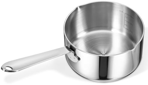Stainless Steel Butter Warmer Measuring Pan 0.5 Quart Small Sauce Pan 18/10 Tri-Ply Stainless Steel Saucepan with Dual Pour Spouts