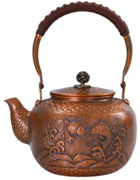 GQGQA 800ml Tallado de Pescado/dragón Tetera Hecha a Mano Top Top Té de té de Cobre Pot de té Turco Pure para Estufa de té de té de Cobre Estante