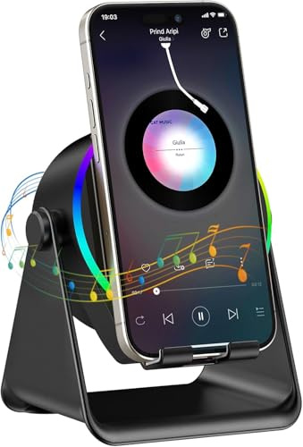 Wireless Induction Audio Bluetooth Speaker, 4-in-1 Design with RGB, Anti-Slip Base for 4-13 Phones, Bluetooth 5.3, Instant Play, Perfect Tech Gift (Black)