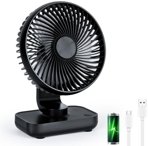 AUAUY Ventilatore da Tavolo USB, Mini Ventilatore da Tavolo Ultra-Silenzioso, 4000mAh Ricaricabile Silenzioso 4 Velocità Ventilatori, per Casa, Ufficio, Viaggi, Camera da Letto, Biblioteca, Nero