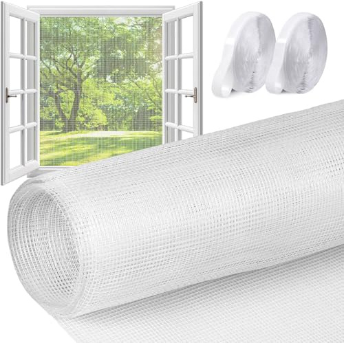 Fiberglas Fliegengitter Fenster, Reißfestigkeit 200x150cm Fliegengitter Meterware, Weiß Insektenschutznetz Fenster, Fliegennetz Katzensicher Moskitonetz Ohne Bohren mit Klettband für Fenster/Tür