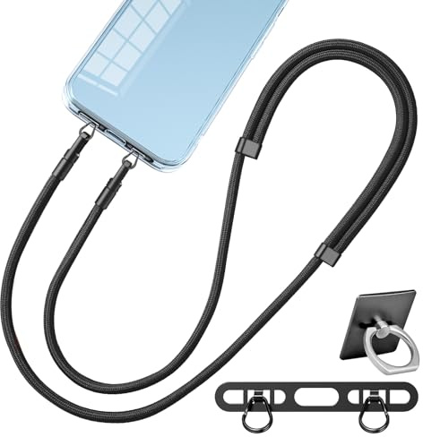 Marveleese Catena per cellulare universale, cordino per cellulare, adatto per tutti gli smartphone con 1 toppa universale, cinturino per cellulare combinabile con ogni custodia, regolabile e