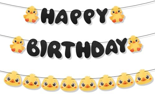 BOXOB Pancarta de Cumpleaños Pato, Pancarta Feliz Cumpleaños de 3m Lindas Decoraciones Colgantes para Fiestas Patos Suministros para Fotos Fondo Accesorios Decoración con Temática Patitos