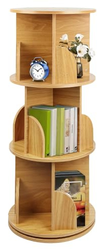 OHMG Drehbares Bücherregal mit 3 & 4 Ebenen aus MDF, Kinderregal, Bodenregal, Säule, Aufbewahrungsmöbel für Wohnzimmer, Büro, Kinderzimmer (Holz - 40 x 40 x 97 cm)