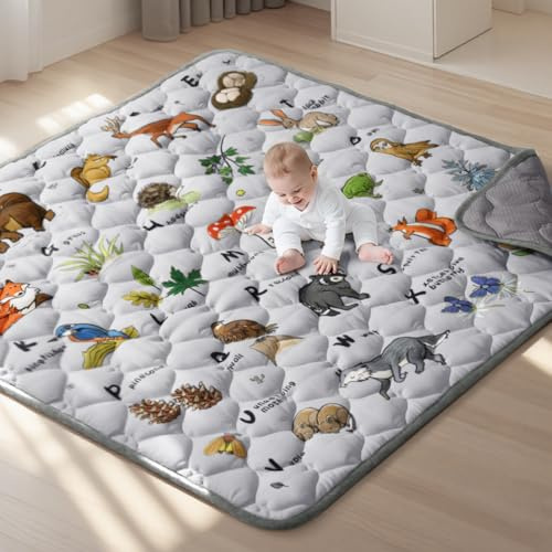 COMOMY Baby Play Mats for Floor 127x127 cm, Quilted Soft Padded, Light Grey