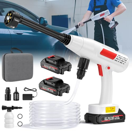 Nettoyeur haute pression sans fil, max. 30 bar, 435 psi, avec 2 batteries de 10000 mA, pulvérisateur de mousse, tuyau de 5 m, buse multifonctionnelle, 6 en 1, nettoyeur haute pression mobile pour