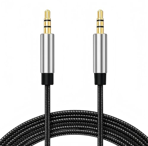 kwinfei 5.0M Aux Cable 3.5mm Male to Male Headphone Braided Auxiliary Cord, Hi-Fi Stereo Jack to Jack Braided Cord, Gold-Plated Plugs for Headphones, Smartphone, Car Stereo, Speaker, Tablet