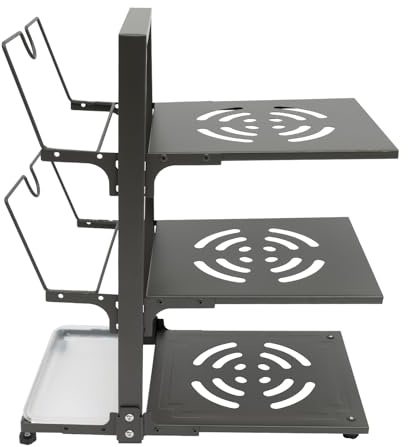 Dofanqing 3-stufiger Kochgeschirr-Organizer Topf Organizer Schublade Pfannen 2 Deckelhalter höhenverstellbar 37 x 22,6 x 43 cm geeignet für Küche Restaurant Café (Grau)