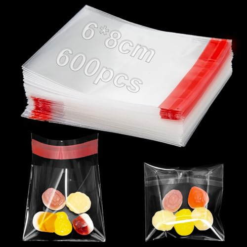 600 Pièces Sacs en Sachet Emballage Transparent Biscuit Petit Auto-adhésifs Sacs Sachet Cellophane Transparents 6 x 8 cm OPP Emballage pour Biscuits Bonbons Chocolat Bijoux Boucles d'oreilles