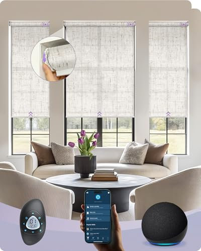 Graywind Elektrische Innenrollo ohne Bohren nach Maß, Smart Rollo Wandmontage Kompatibel mit Google Alexa, Twist & Fit Wiederaufladbar Smarte Motorisierte Rollo, Lichtdurchlässig Jacquard Series