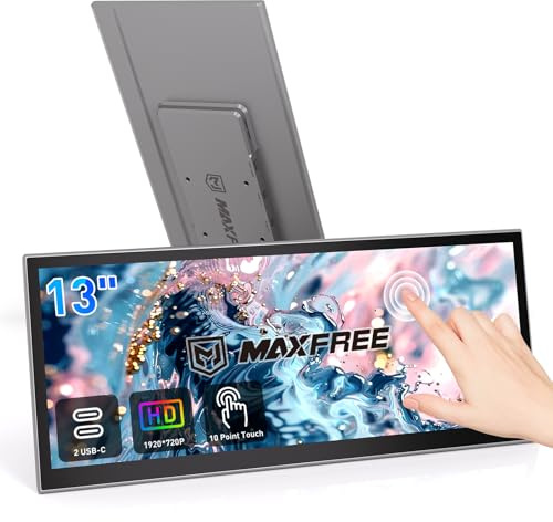Maxfree - Portable Monitor Touch Screen, 13 inch 1080P 10 Point Monitor Screen with Stand and Speaker, Plug & Play, Display Extender for Laptop, Windows, MacOS/Android