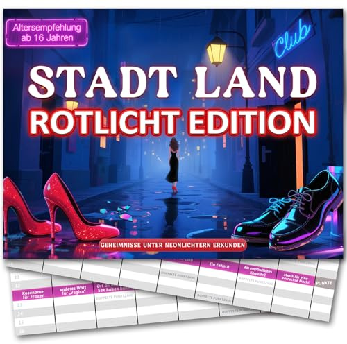 BOYATONG Stadt Land Rotlicht Edition, Partyspiel ab 16 Jahren, Kartenspiel Erwachsene, Geschenk Frauen Männer Paar Freunde, Gesellschaftsspiel, Valentinstagsgeschenk