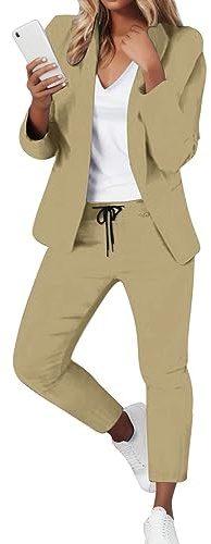 Generico Completo Tailleur Donna Elegante Pantaloni e Giacca da Cerimonia Blazer a Maniche Lunghe Due Pezzi Elegante Suit Ufficio e Lavoro