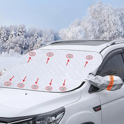 GUODSKHOO Couverture Pare-Brise Hiver Magnétique avec 9 Aimants et Cache Rétroviseur - Protection Anti Neige, Givre, Gel, UV et Poussière - 160 * 117cm / 63 * 46 Pouces - Pliable
