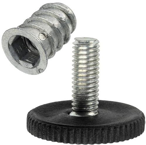 AERZETIX - Kit de 4 Pieds Vérins de Meubles Réglables M8 à Visser + 4 Inserts Filetés M8 à 6 Pans Creux pour Stabilité de Tables Chaises Bureaux en Bois à Hauteur Variable | Base Noir