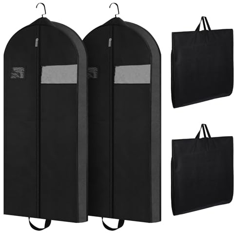 GSrenyu 60 Dress Bags Covers Long Garment Bags for Storage and Travel | Gusseted Hanging Suit Carriers for Women Men with Handles for Clothes,Gowns,Coats,2 Packs,Black