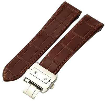 Leder Uhrenarmband Doppelknopf-Faltverschluss für Cartier Santos Series | Ersatzband Echtleder Uhrenarmband Zubehör Casual Dress Herren Damen