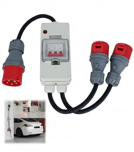 ZHEHNSA starkstrom Adapter 32A auf 16A X2 400V mit Sicherungsautomat,Starkstrom Verteiler 16A reinem Kupfer 5-polig 1.5M IP44 Kupplung, cee Adapter Verlängerungskabel für Caravan Wohnmobil Industrie