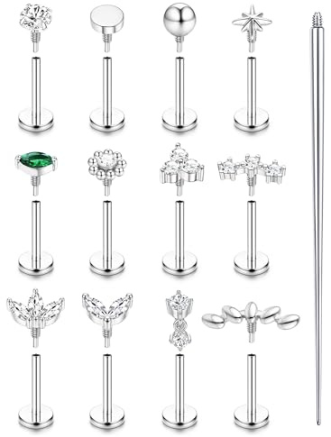 KRFY 16g/18g Piercing Tragus Oreja Nariz Helix Oro/Plata Roscado Interno Piercing Labio Hipoalergénico Acero Quirurgico Piercings Conch Cartílago 6/8MM-6mm-16GS