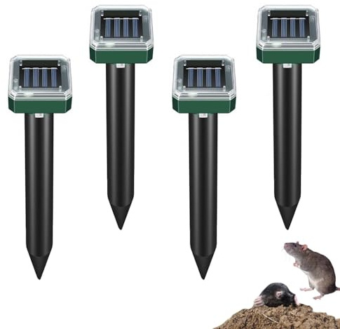 Ultraschall Maulwurf Vertreiber, 4 Stück Wühlmaus Vertreiben Solar Maulwurfschreck, Wühlmausschreck für Anti Maulwurf, Schlangen, Gopher, Wühlmäuse