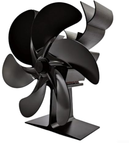 Yuanpgky Ventilatore per camino a 6 pale compatibile con stufe a legna, ventola alimentata a calore con struttura in metallo, non richiede elettricità, nero, 18 x 17,5 x 9 cm