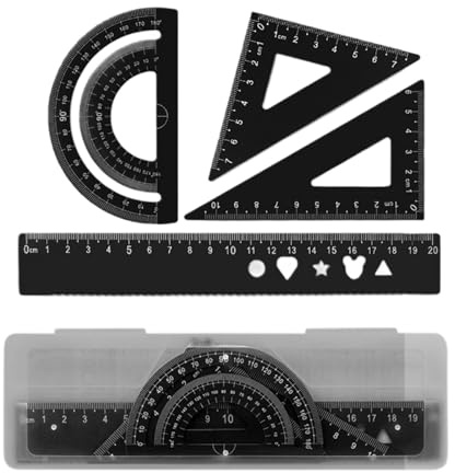 Set di 4 pezzi per geometria e matematica, righello in metallo, goniometro, triangolo, per bambini, aula di apprendimento, matematica, geometria, goniometro, strumento da disegno, per scuola e ufficio