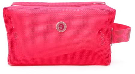 PONETTE - Neceser Formentera Impermeable con Asa, Bolsa de Aseo para Playa, Piscina, Viaje y Gimnasio, Diseño Translúcido de Rejilla 22x13x10 cm, Marca Española - Rosa