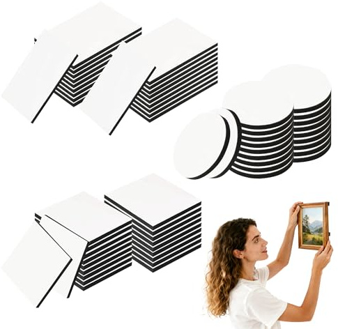 Noenaeni 60Pcs Double Sided Sticky Pads Heavy Duty Foam Adhesive Pads 3mm Thick Waterproof Double Sided Tape Black Sticky Foam Pad for Hanging Indoor Outdoor (Rectangle, Square & Round)
