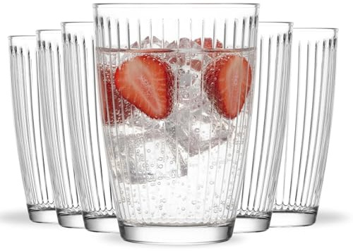 vienberg HESTIA Lot de 6 verres à long drink de qualité supérieure (415 ml) – Verres lourds et épais avec design rainuré intérieur pour highball, mojito et thé glacé – Verre à matcha