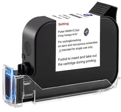 Eurannit W6900K Cartouche d'encre à séchage Rapide 12.7 mm Noir, pour imprimante à Jet d'encre E55/E15/E98/E11/E12/E16
