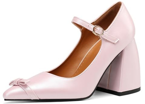 Qynthra Pumps Mary Jane Punta Afilada Lazo Tacón de Bloque Tacón Alto Pumps de Vestir Court Zapatos para Fiesta Nocturna y Eventos Formales,Rosado,43 EU