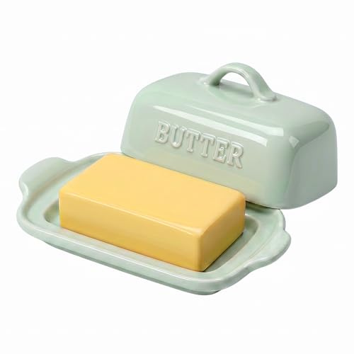 ADIVEE Porcelain Butter Dish with Lid for 250g Butter Block | Green Butter Storage Container for Kitchen Counter, Butter Holder, Gift for Mother’s Day, Housewarmings and Christmas.