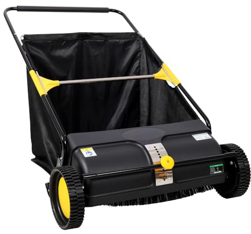 Raccoglitore di foglie, spazzatrice a spinta per prato con 4 spazzole rotanti, spazzatrice da giardino resistente per erba e foglie secche, grande borsa da raccolta da 7 Cu. Ft