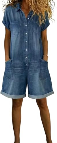 Onsoyours Salopette Jeans Corta Donna Estivo Elegante Chic Tuta Intera Casual Gamba Larga con Spalline Regolabili
